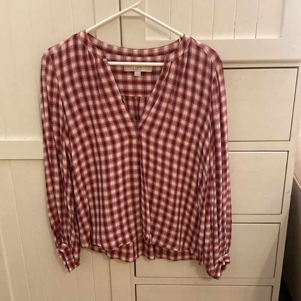 Loft V-Neck Plaid Tunic Top - Picture 1 of 5